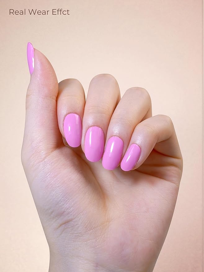 Real Gel Nail Strips (No UV Light Needed) - 44Pcs Salon Quality Nail Stickers - Long Lasting Polish Wraps for Women, Easy Apply & Remove (Mermaid Pink)