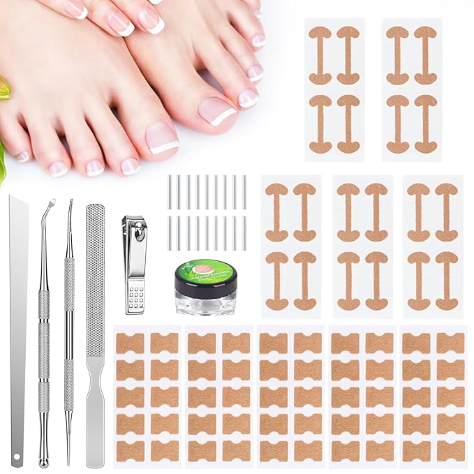 Ingrown Toenail Removal Kit with Ingrown Toenail Strips, Curved Toenails Corrector Patch, Nail File and Lifter Pedicure Tools for Women Man