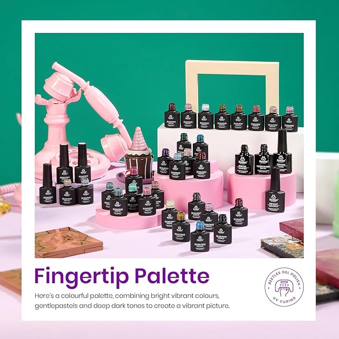 beetles Spring Gel Polish Set - Fingertip Palette, 32 Colors Valentines Polish Set with Base Top Coat Pink Red Blue Purple Brown Yellow Green Black White Uv LED Lamp Nails Gifts for Women
