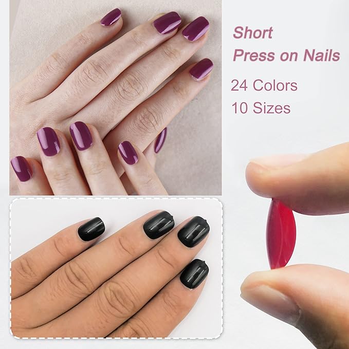 AddFavor 576pcs Short Press on Nails 24 Color Glossy Fake Nails Full Cover Solid Color Acrylic Artificial False Nail Tips for Women Girls Nail Art Manicure