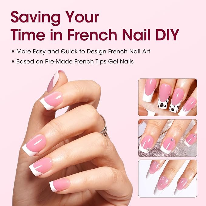 Gellen French Tip Press on Nails - 150 pcs Pink Square Short Press on Nails Soft Gel Nail Tips, 3 in 1 Pre-french French Tips 15 Sizes Fake Nails, No Need to File Full Cover Tips, No Nail Glue