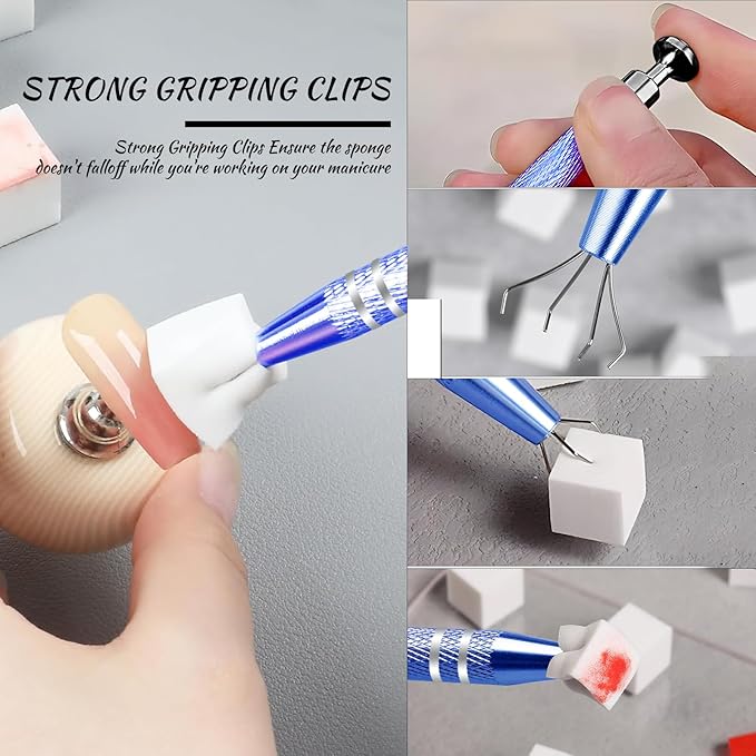 Eiito 100Pcs Soft Nail Sponges for Ombre, Nail Art Sponges With 2Pack Grabbing Pen, Aura Nails, Ombre Nail Brush, Manicure Nail Art Tools (Black+blue)