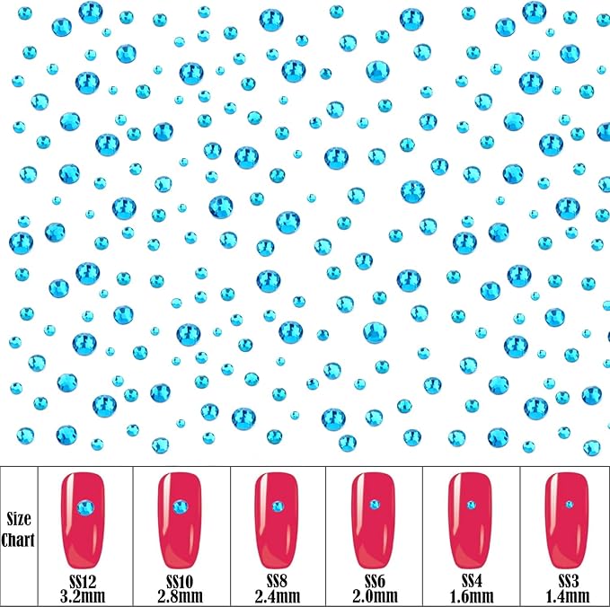 8000pcs Hotfix Rhinestones Flatback,Rhinestones for Crafts Clothes Mixed 6 Sizes, Hotfix Crystals with Wax Pencil Kit, SS3-SS12,Blue Zircon