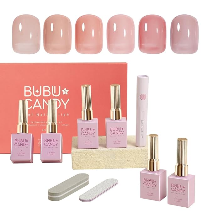 One step Gel nail polish Kit -6 Colors Top Coat Color Gel Base 3-In-1 Soak Off UV Gel Polish Kit for Home DIY & Birthday Gifts for Women | Ice naked Clear pink Latte nude