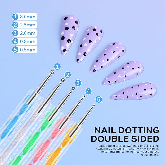 Nail Art Stand Tools Kit: 15 Pcs Nail Brush 5 Pcs 2-way Dotting Tool 2x Holder for Painting Nails and Press ons 96x Reusable Adhesive Putty and Tweezer Design Supplies Set for Women Salon Home