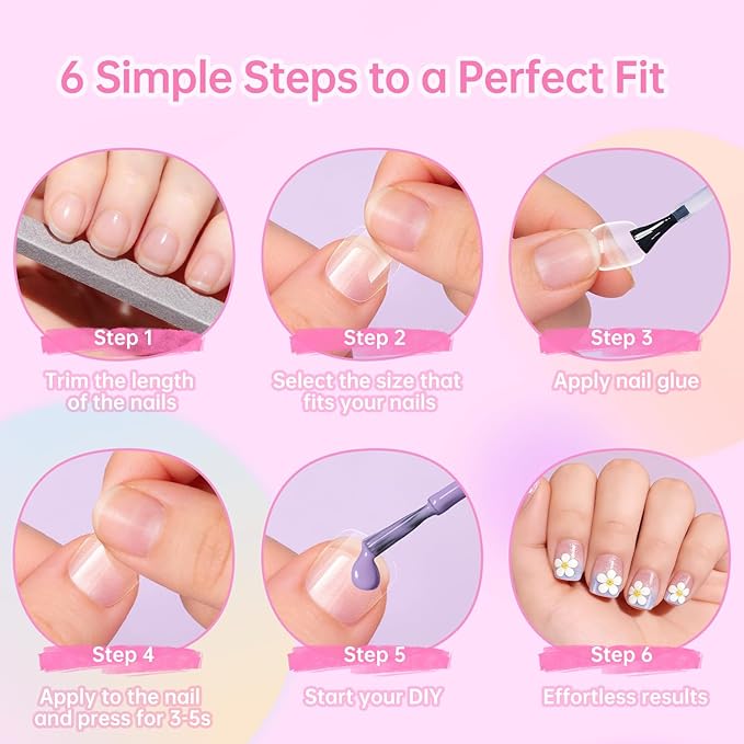 Ranrose 360pcs Kid Nail Tips for Girls 4-8 Years - Pre-Shaped Soft Gel Squared Oval Press on Nails for Kids,Half Matte Full Cover Fake Nail for Kids DIY Salon,Perfect for Birthday Parties,Holidays