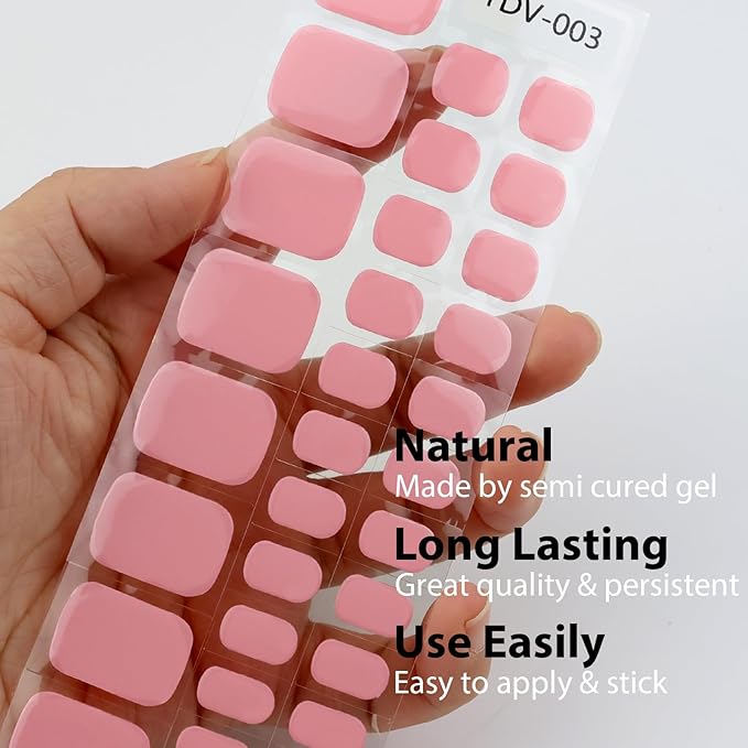 32 Pcs Semi Cured Gel Toe Nail Strips Nude Pink Gel Nail Stickers Full Cover Nails Wraps Self Adhesive Toe Nails Polish Strips Stickers for Women UV/LED Light Required