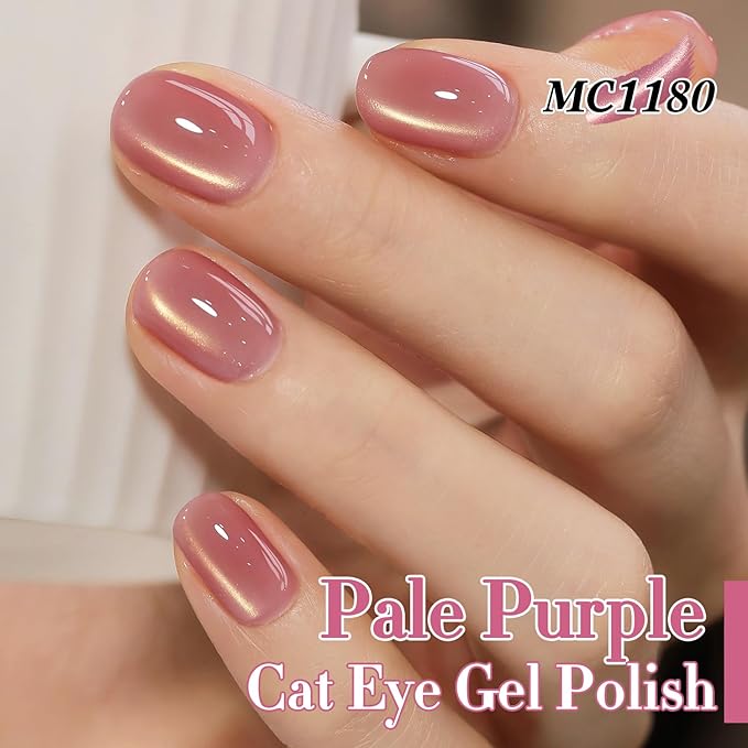 Double Rhythm 0.5 Oz Cat Eye Gel Polish with Magnet Same Color Same Bottle Holographic Glitter Shimmer Translucent Color Salon 15 ML Magnetic Nail Art (Glass Plum-MC1180)