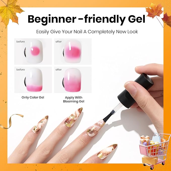 Beetles Gel Nail Kit Short Almond with Nail Dehydrator and Primer, 576Pcs Half Matte Etch-X Nail Tips Solid Nail Glue Mini Nail Lamp Nail Extension Set Gift, with Blooming Gel 15ml for Spreading Effec