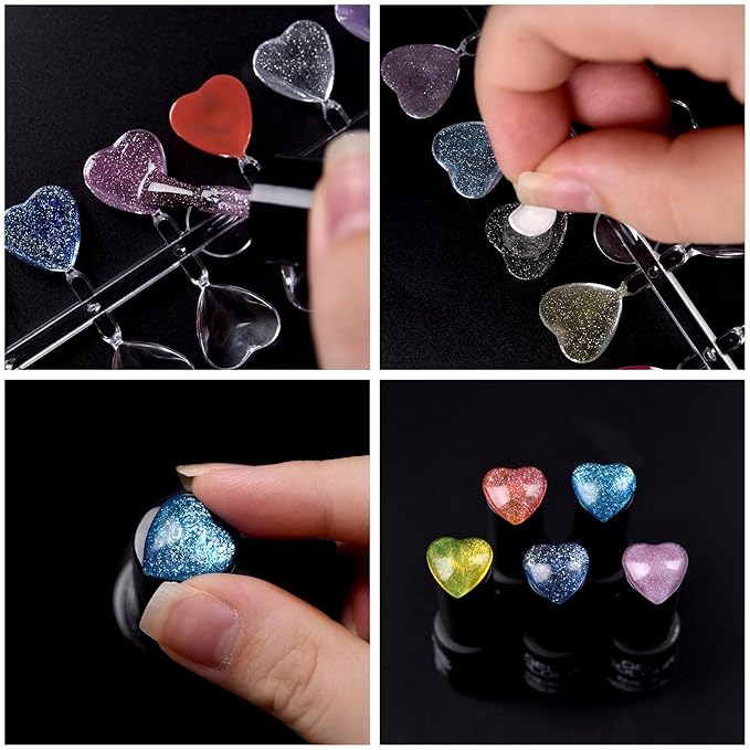 144Pcs Heart Fake Nail Display Tips False Nail Color Display Tips Clear Nail Art Collection Chart Nail Polish Color Card Nail Art Tool for Nail Swatches Training Practicing Sample