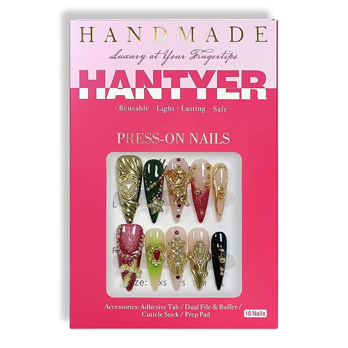 Pink Baroque Press on Nails with Water Ripple Carving, Angel Statue, Cross & Rhinestones, Long Stiletto Glossy Luxury Fake Nails, Reusable Edgy Glam False Nails for Women Gala Party (Size S) ﻿