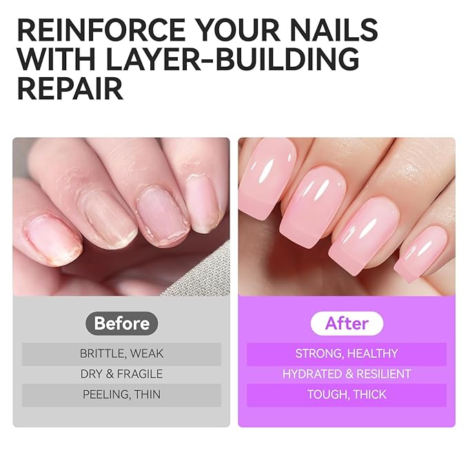 Gelike EC Nail Growth Treatment: Milky Pink 15ml Natural Nail Strengthener for Weak and Damaged Nails - Protein Nail Hardener for Home Salon Outdoor
