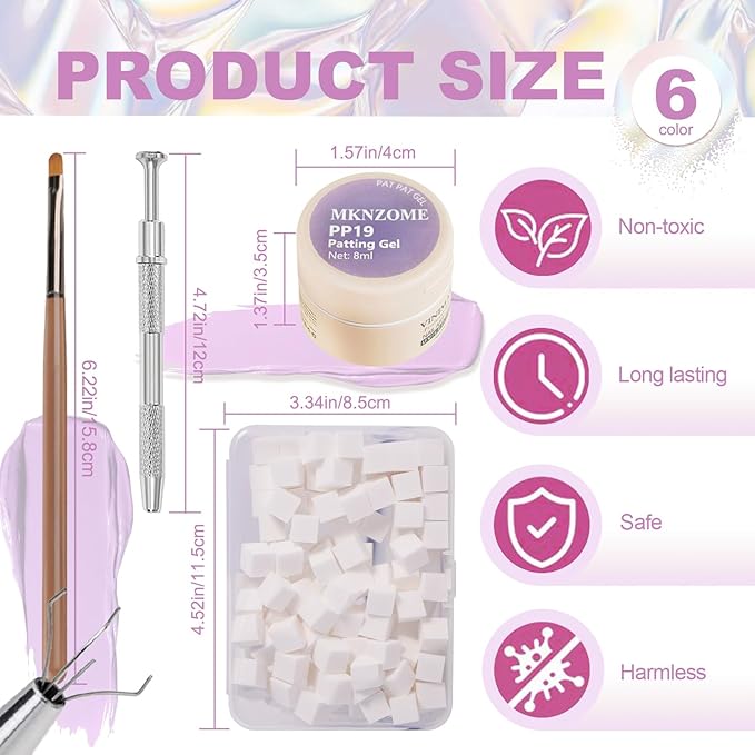 Patting Gel Polish Set, 6 Color Gradient Painting Gel Blooming Nails with Grabbing Pen, 100 Nail Sponges for Ombre, Nail Art Brushes, for Ombre French Manicure DIY Design, C