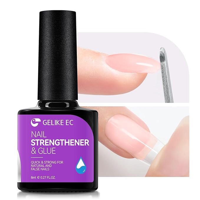Gelike EC Gel Nail Glue & Strengthener: Nude Color 6-in-1 Nail Adhesive for Repair - Strengthening & Protein Repair - Perfect for Home & Salon Use - UV Needed
