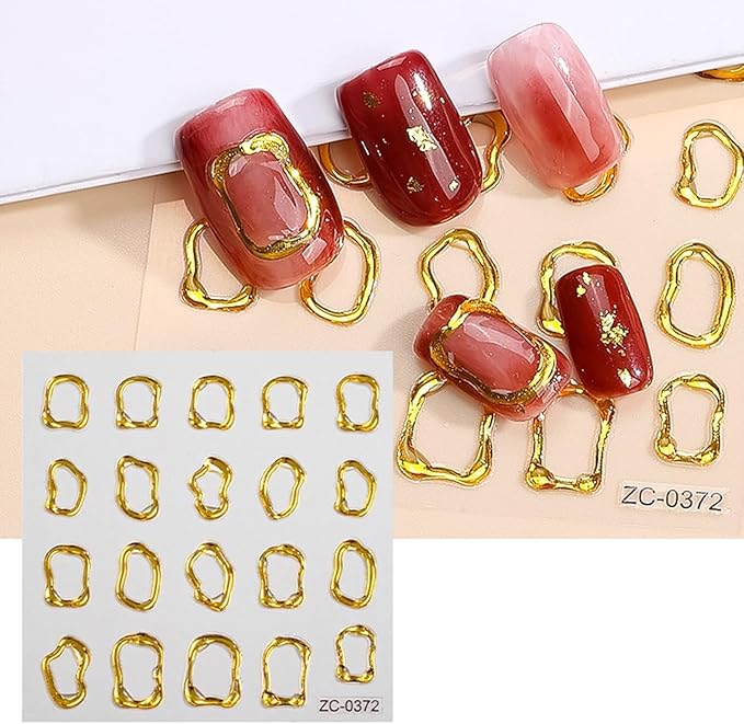 5D Gold Embossed Nail Art Stickers Crystal Soft Glue Irregular Geometric Frames Nail Stickers Sliver Hollow Designs Nail Decals Supplies Self Adhesive Stickers DIY Acrylic Nail Accessories