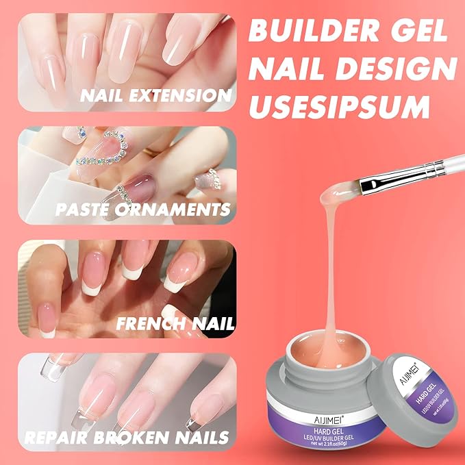 AIJIMEI Nail Hard Glue High-Strength reinforcement Hard Gel For Acrylic Nails Long-Lasting Nail Extension Suitable for Beginner DIY Use at Home (Clear 60g/2.1oz)