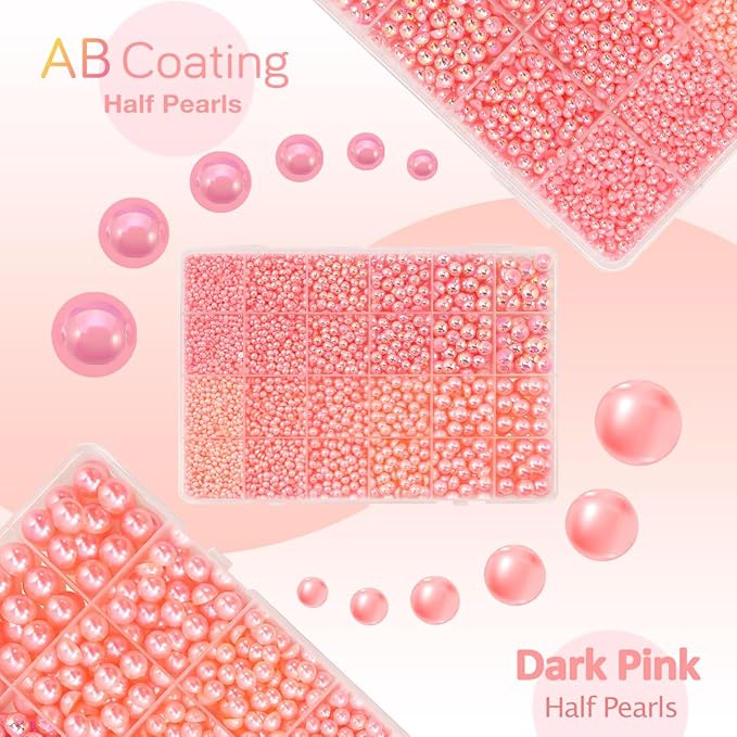 2 Styles Dark Pink Flatback Pearls for Bedazzling Crafting 3mm-10mm Half Round Beads Gems Bedazzler Kit Charms for Nails Face Eyes Makeup Tumblers Bottles DIY Crafts Scrapbooking Clothes Shoes