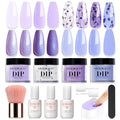 AZUREBEAUTY Purple Twilight Bloom Dip Powder Nail Kit Starter with Base, Top Coat, Activator, Spring Summer Dried Flowers for French Nails Art Manicure DIY Salon
