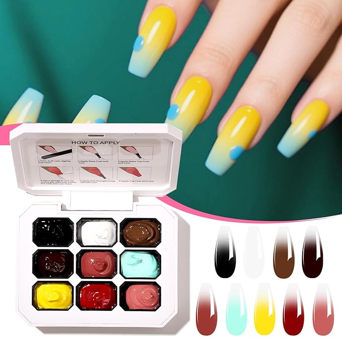 Ombre Gel Nail Polish Nail Sponges for Ombre 9 Series Colorful Blush Effect Pat Painting Gradient Blooming Gel for Ombre Nails Multistyle French Manicure Nail Art DIY Home (A13, 1)