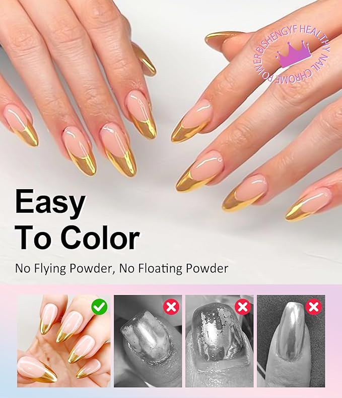 Mermaid Gold Chrome Nail Powder: 6 Colors Mirror Effec Green/Pearl Chrome Nail powder,Magic Mermaid Pink Chrome Nail Powder Pigment for Nail Art Design Home DIY（Laser/Silver）