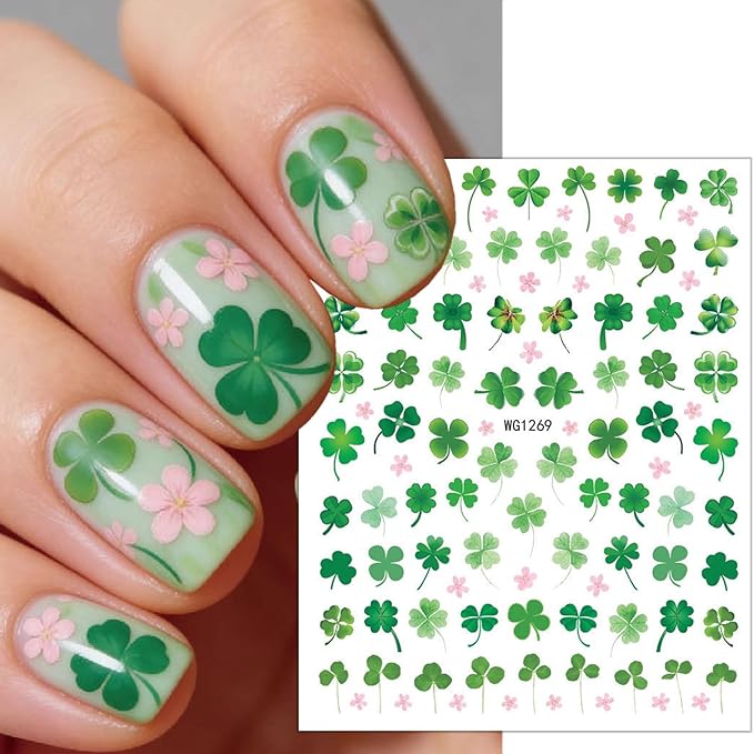 6 Sheets St. Patrick's Day Nail Art Stickers 3D Self-Adhesive Hats, Balloons, Horseshoes, Clover Nail Decals Lucky St Patricks Day Nail Stickers Gold Coins Flower Shamrocks Nail Art Decals for Women