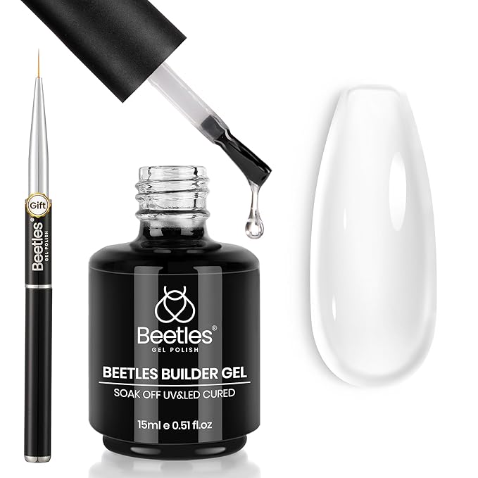 Beetles Builder Gel Clear-Dew Glow 8-in-1 Nail Thickening Strengthening Building Apex with Liner Nail Brush for Beginner DIY Salon at Home,Clear Builder Nail Gel Kit,UV & LED Lamp Cured Needed