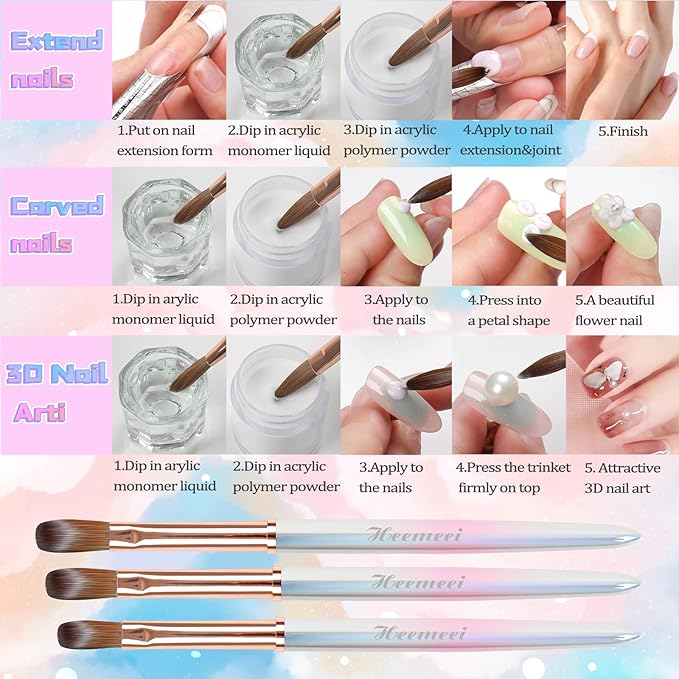 Acrylic Nail Brush Size 10, 100% Pure Kolinsky Nail Art Brush, Sturdy Handle Acrylic Powder Design Tools for Professional Manicure DIY Home Salon (10#)