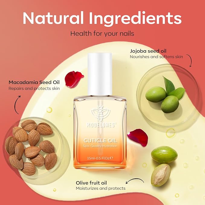 modelones Nail Strengthener Cuticle Oil for Nails Rose Nail Oil for Growth and Strength Nail Growth Oil Cuticle Care Quick Dry Nail Care Moisturize and Strengthen Damaged Nails 15ml 0.5Fl Oz