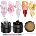 3D Sculpting Gel for Nail Art, 2PCS Clear & Black Solid Builder Kit, Non-Stick Molding Hard Gel with Silicone Carving Pen and Gold Chrome Nail Powder, Professional Nail Salon Supplies