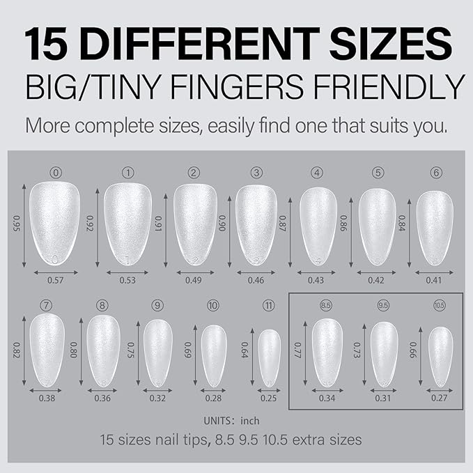 AILLSA Almond Nail Tips 450pcs Soft Full Cover Gel Nails Tips Matte Pre-shaped Press On False Extension Gelly Nail Tip for Acrylic Nails Professional, 15 Sizes Medium Nails Tip for Beginners