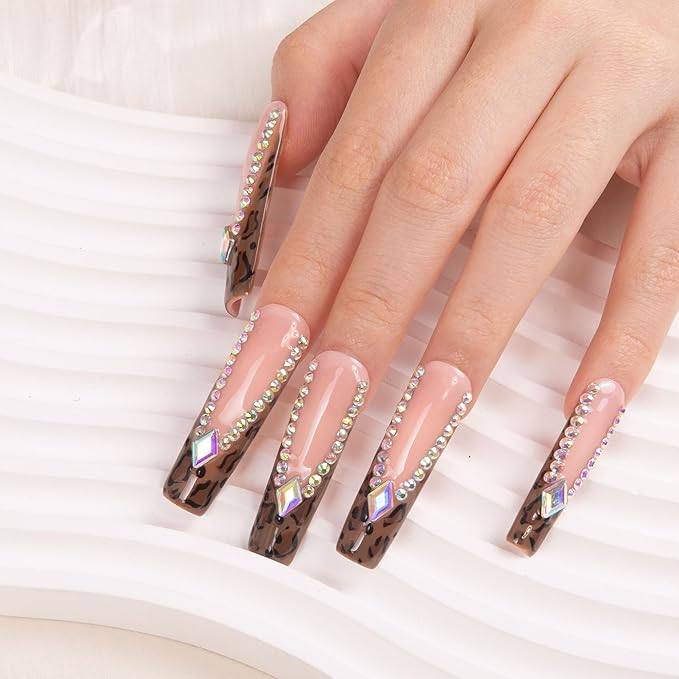 LOVFUL Press on Nails Cocktail Party| Handmade with Full Covered Crystals| Reusable Fake Nails| Square Mid length 1.7in| H225-S