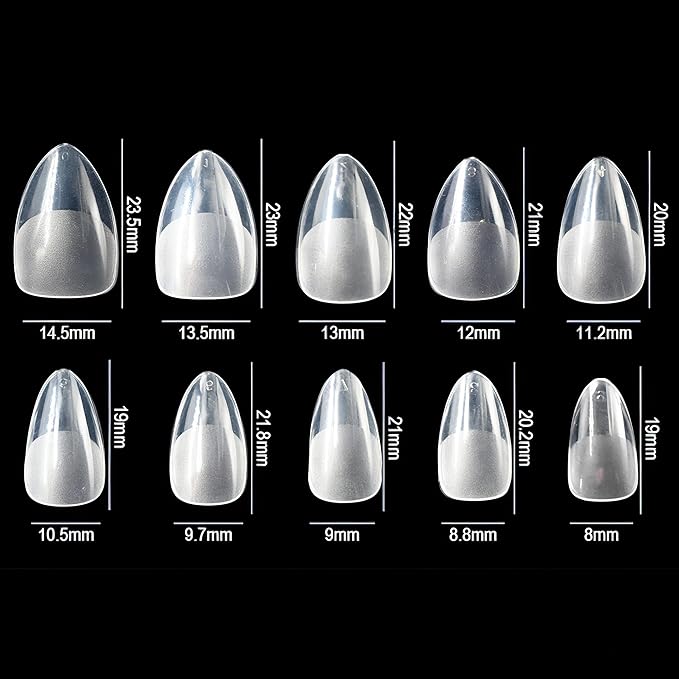 Almond Gel Nail Tips, 600PCS Pre - Etched Clear Fake Nails, 10 Sizes Full Cover Soft Acrylic Press - On Nail Extensions, No C Curve, DIY Manicure at Home