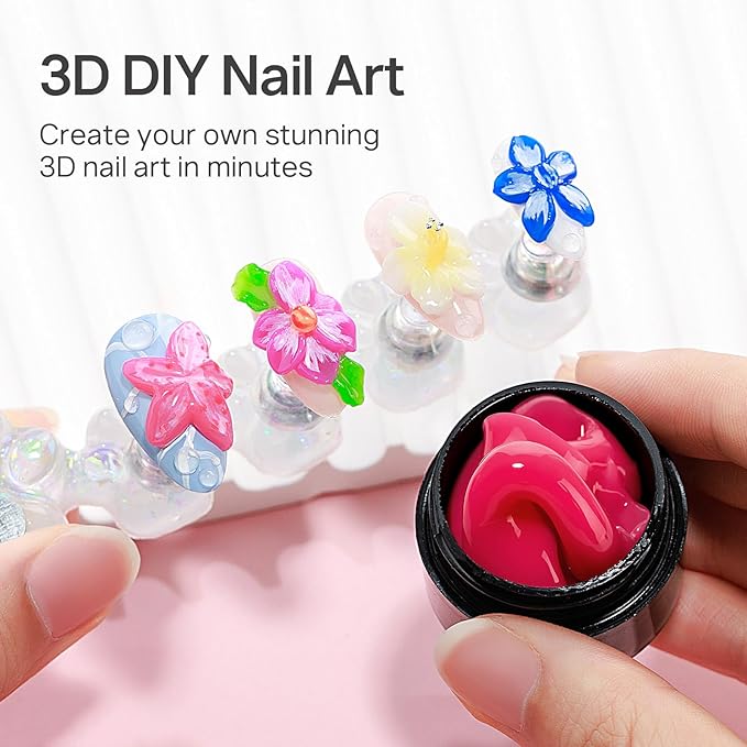 MIZHSE 12 Colors 3D Nail Gel Set, Non-Sticky Sculpting Gel for Nail Art Painting Molding Gels with Sculpture Pen Soak Off U V Sculpting Gels for Home DIY Salon Manicure