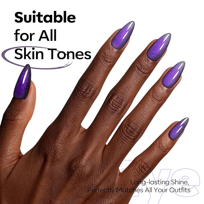 modelones Purple Cat Eye Gel Nail Polish Grey Purple Shimmer 9D Magnetic Cateye Gel Nail Polish UV LED Soak Off Nail Manicure 15ML