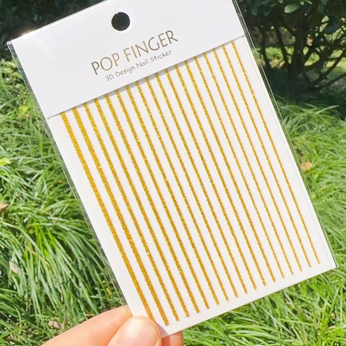 SILPECWEE 8 Sheets Gold Glitter Nail Art Stickers Decals for Women Kids French Nail Stickers French Tip Stripe Flame Flower Butterfly for Nails Design 3D Self-Adhesive Manicure Decoration