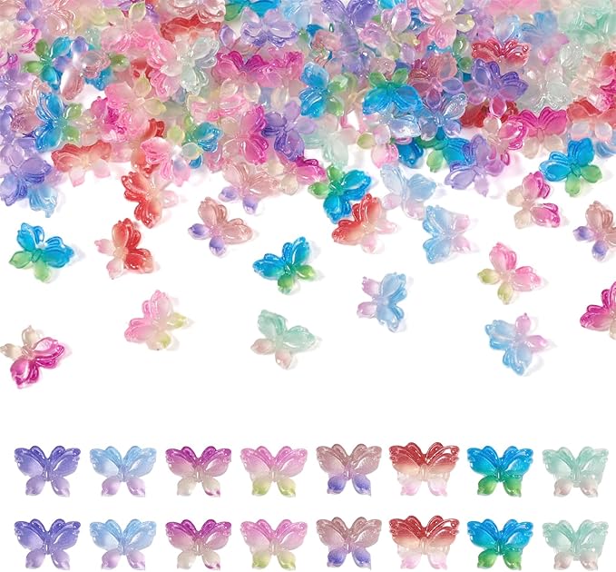 Pandahall 160Pcs 3D Butterfly Nail Charms Luminous Nail Art Decorations Glow In The Dark Resin Glitter Sequins Butterflies Rhinestones 8 Colors for DIY Manicure Carft Accessories
