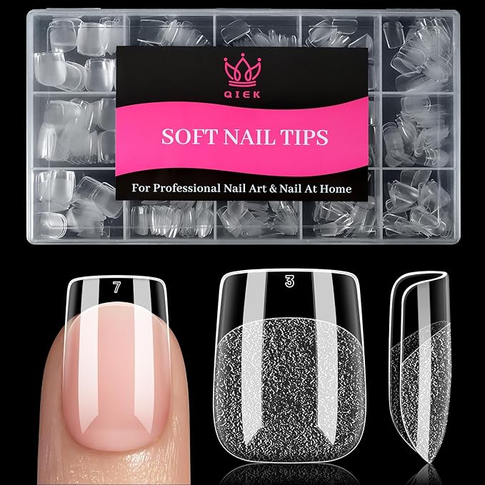 Extra Short Square Fake Nail Tips, 15 Sizes 240 PCS Clear French Half Matte Press On False Nail Tips Pre-shaped Full Cover Gel Nail Tips Extensions Long Lasting for DIY Beginners & Salon Manicure