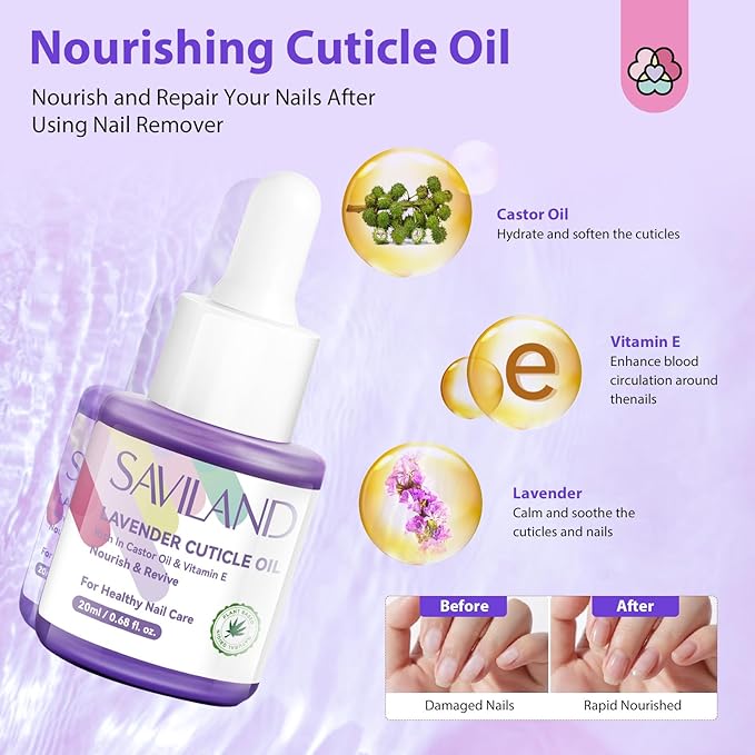 SAVILAND Nail Polish Remover Kit: Gel Nail Polish Remover with Cuticle Oil Nail Soaking Bowl Complete Removal Tools for Effective Removal of Gel Polish Acrylic Dip Powder Home Use 8.45 OZ