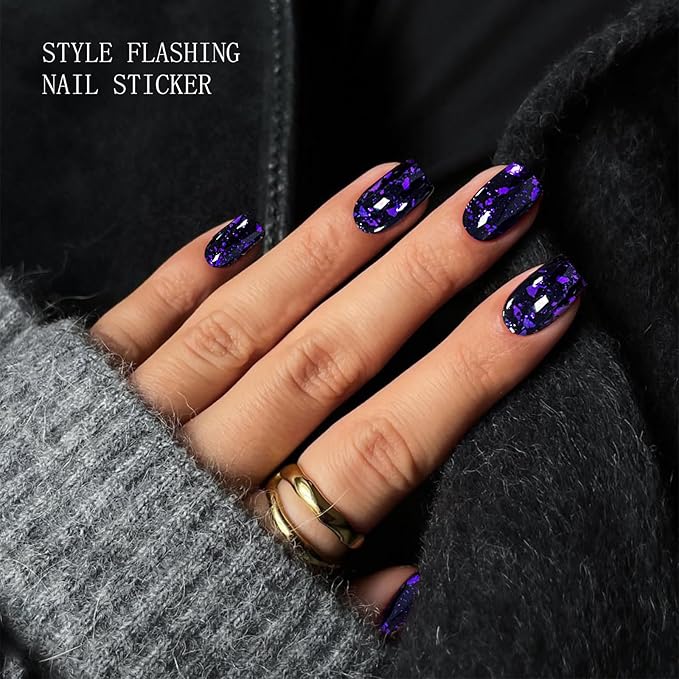 JMEOWIO Gel Nail Stickers Dark Purple Semi Cured Gel Nail Strips Wraps UV/LED Nails Art Design Decoration Accessories