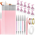35 Pcs Nail Art Tools, Nail Stand for Painting Nails, Nail Art Brushes, Liner Pens and Dotting Tool, Press on Nail Stands, Nail Technician and Beginner's Nail Design Tool Kit