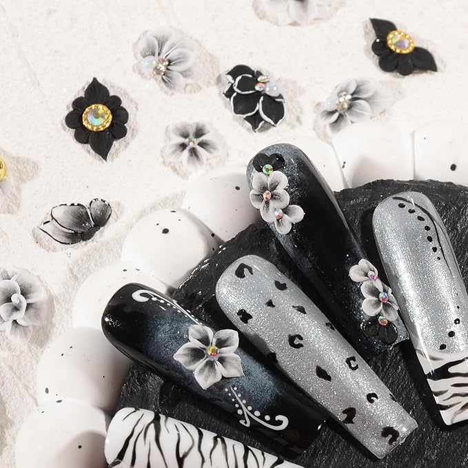 30PCS 3D Handmade Flower Nail Art Charms Advanced Handcrafted Cherry Blossom Flower Colorful Sculpted Floral Nails with Rhinestone Caviar Beads Design for Women Profession Nail Art Craft Jewelry