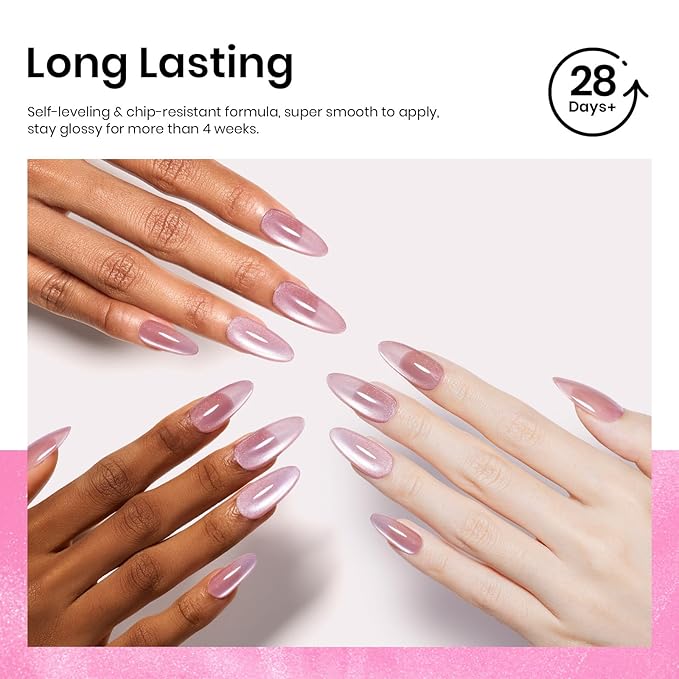 Beetles Pink Cat Eye Gel Nail Polish - 15ML Pink Cat Eye Glitter Gel Polish with Magnet Jelly Translucent Glass Effect Soak Off UV Nail Art DIY Manicure Gifts for Women