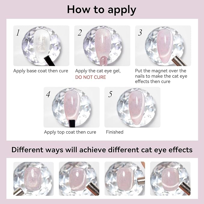 Cat Eye Gel Nail Polish, Nude Moonlight Cat Eye Nails with Magnet Stick For Holographic Shimmer Cateye Glitter Effect UV Nail Art Manicure Salon DIY Home
