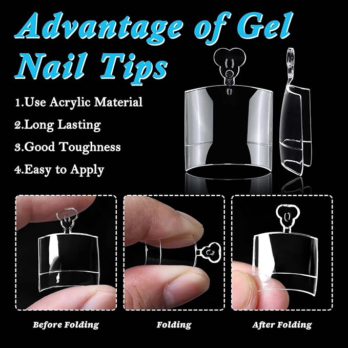 600pc Fake Toenails Half Cover Gel Toe Nail Tips Clear Press on Toenail, Short Square Fake Toes Nails Tips Clear Gel Toenails Extrension False Toe Nail Press ons Feet Artificial Toenail Tip