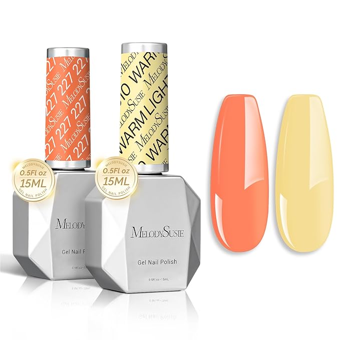 MelodySusie Thick Gel Nail Polish Set- 2 Pcs 15ML Creamy Orange & Yellow Gel Polish Set Soak Off UV LED Christmas Gift for Women Nail Art Manicure Salon DIY Nail Design Decoration at Home