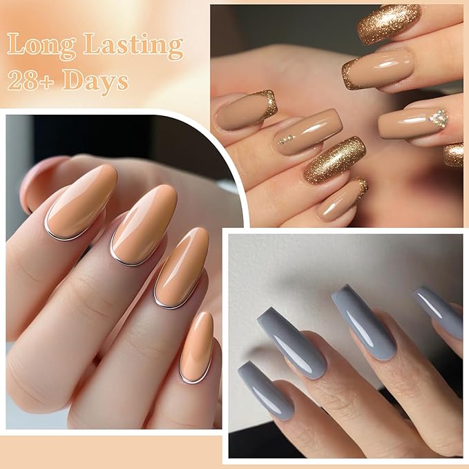 MEET ACROSS 30Pcs Nude Brown Gel Nail Polish Set Gel Polish Grey Blue Purple Roasted Chestnuts Chocolate Series Gel Nail Kit Gift for Women 26 Colors