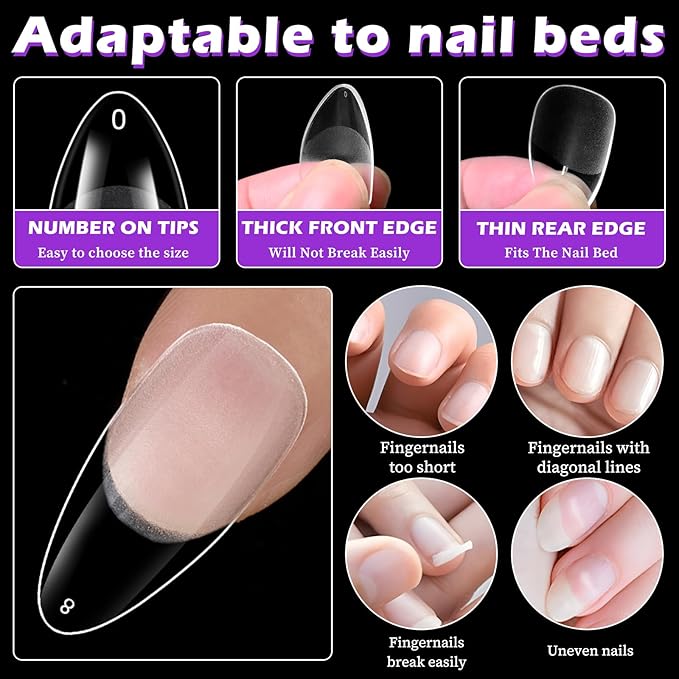 LoveOurHome 360pc Medium Almond Nail Tips Clear Fake Nails Medium Almond Gel Nail Tips Full Cover Acrylic Nails Clear Press on Nails Short False Nail 15 Sizes Fingernails for Gel Nail Extension