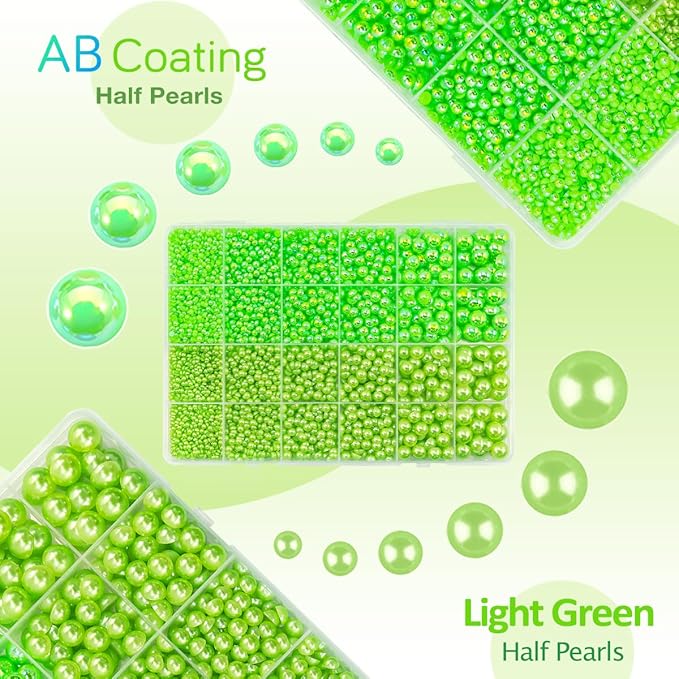 2 Styles Solid Green+ Light Green AB Flatback Pearls for Bedazzling Crafting 3mm-10mm Half Round Pearls Beads Gems Bedazzler Kit for Nails Face Eyes Makeup Tumblers Bottles Crafts Shoes﻿ Beauty