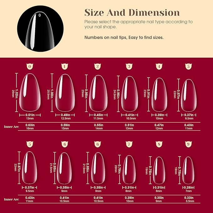 264PCS Clear Medium Almond Nail Tips,ROSALIND Full Cover Clear Fake Nails With Box,12 Size Almond Nail Tips Acrylic False Nail Tips for Nails Extension DIY Nail Art Salon at Home