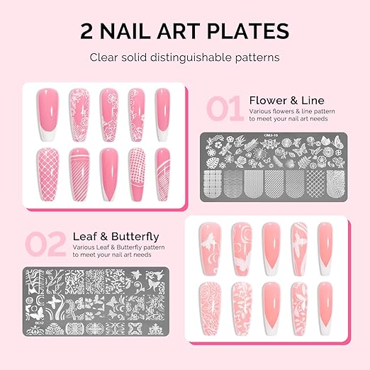 MelodySusie 2PCS Nail Foil Glue Gel and 2PCS Stamping Plates, 15ML Soak Off LED/LUV Foil Transfer Adhesive for Nail Art, Professional Strong Sticky Base for Nail Foils & Stickers